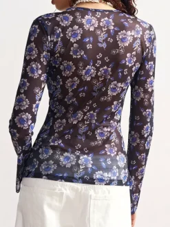 Floral Print Ruched Button Up Long Sleeve Slim Fit Shirt For Women 2026