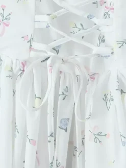 Floral Print Sweetheart Neckline A-line Midi Dress For Summer 2026
