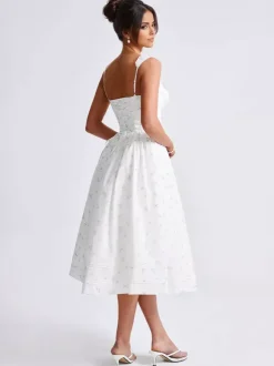 Floral Print Sweetheart Neckline A-line Midi Dress For Summer 2026