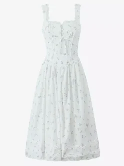 Floral Print Sweetheart Neckline A-line Midi Dress For Summer 2026