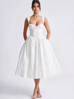 Floral Print Sweetheart Neckline A-line Midi Dress For Summer 2026