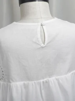 Flower Girl Dress Cotton Cut Out Designed Neckline Short Sleeves White