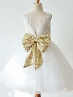 Flower Girl Dresses Bows Sleeveless Jewel Neck Pink Kids Party Dresses