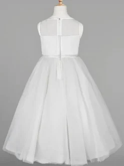 Flower Girl Dresses Ivory Tulle Jewel Neck Sleeveless A-Line Beaded Kids Social Party Dresses Free Customization