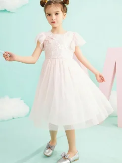 Flower Girl Dresses Jewel Neck Short Sleeves Formal Kids Pageant Dresses