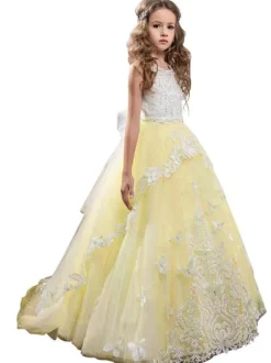 Flower Girl Dresses Jewel Neck Sleeveless Butterfly Formal Kids Princess Dresses