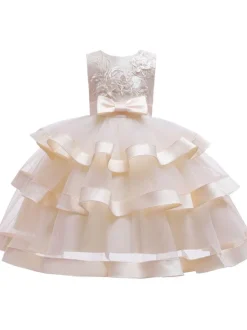 Flower Girl Dresses Jewel Neck Cotton Sleeveless Knee Length Princess Silhouette Bows Formal Kids Pageant Dresses