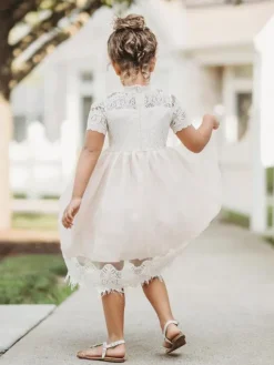Flower Girl Dresses Jewel Neck Short Sleeves Kids Party Dresses