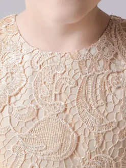 Flower Girl Dresses Jewel Neck Lace Sleeveless Knee-Length A-Line Bows Red Kids Social Party Dresses