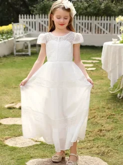 Flower Girl Dresses Wedding Cute Flower Girl Dress Flower Girl Dresses Kids Social Party Dress Short Sleeves Lace