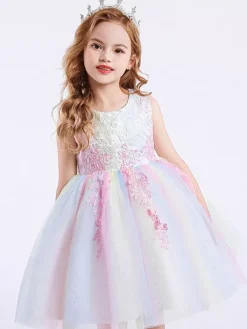 Flower Girl Dresses White Jewel Neck Cotton Sleeveless Knee-Length A-Line Embroidered Formal Kids Pageant Dresses