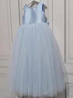 Flower Girl Dresses Baby Blue Tulle Sleeveless Jewel Neck Flower Girl Dresses