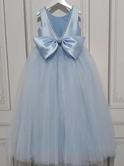 Flower Girl Dresses Baby Blue Tulle Sleeveless Jewel Neck Flower Girl Dresses