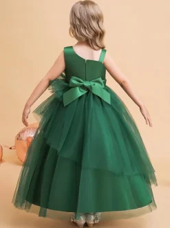 Flower Girl Dresses Green Christmas Tulle Sleeveless Designed Neckline Flower Girl Dresses
