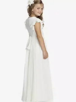 Flower Girl Dresses Ivory Chiffon Short Sleeves Jewel Neck Flower Girl Dresses