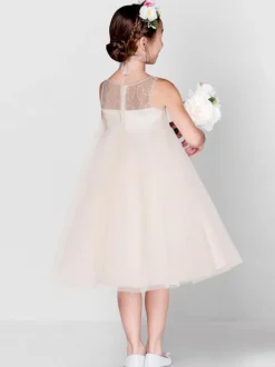 Flower Girl Dresses Champagne Tulle Jewel Neck Sleeveless Sequins Kids Social Party Dresses