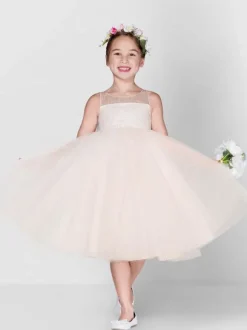 Flower Girl Dresses Champagne Tulle Jewel Neck Sleeveless Sequins Kids Social Party Dresses