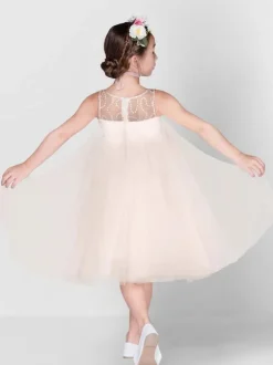 Flower Girl Dresses Champagne Tulle Jewel Neck Sleeveless Sequins Kids Social Party Dresses