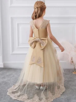 Flower Girl Dresses Champagne Lace Sleeveless Jewel Neck Flower Girl Dresses