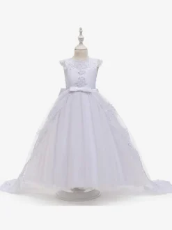 Flower Girl Dresses Champagne Lace Sleeveless Jewel Neck Flower Girl Dresses