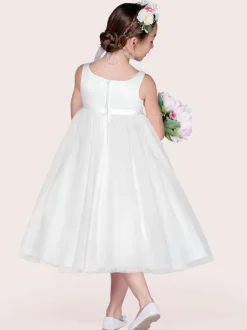 Flower Girl Dresses Ivory Tulle Jewel Neck Sleeveless A-Line Kids Party Dresses Free Customization