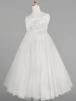 Flower Girl Dresses Ivory Tulle Jewel Neck Sleeveless A-Line Kids Party Dresses Free Customization