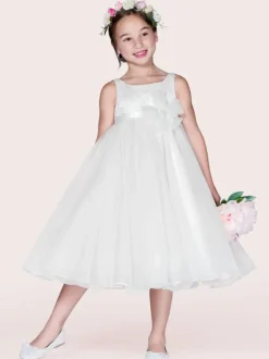 Flower Girl Dresses Ivory Tulle Jewel Neck Sleeveless A-Line Kids Party Dresses Free Customization
