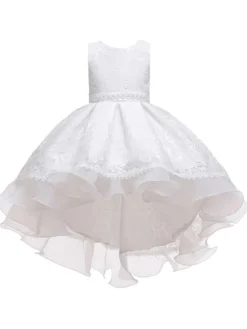 Flower Girl Dresses Jewel Neck Sleeveless With Train Princess Silhouette Bows Kids Party Dresses