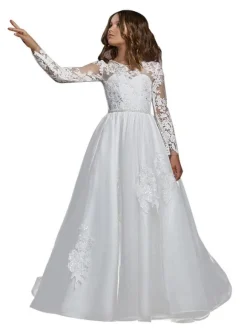 Flower Girl Dresses Jewel Neck Long Sleeves Embroidered Kids Party Dresses