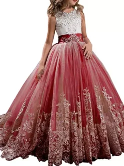 Flower Girl Dresses Jewel Neck Sleeveless Studded Formal Kids Pageant Dresses