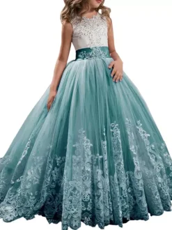 Flower Girl Dresses Jewel Neck Sleeveless Studded Formal Kids Pageant Dresses