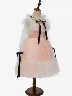 Flower Girl Dresses Lace Long Sleeves Tea-Length Princess Silhouette Kids Party Dresses