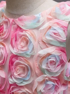 Flower Girl Dresses Pink Jewel Neck Sleeveless Bows Flowers Tulle Cotton Formal Kids Pageant Dresses