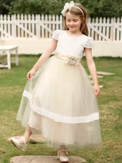 Flower Girl Dresses Wedding Wedding Flower Girl Dress Flower Girl Dresses Dinner Dresses Short Sleeves Flowers Sash
