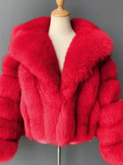 Fluffy Faux Fur Short Coat With Lapel Eco-friendly Winter Jacket For Women 2026