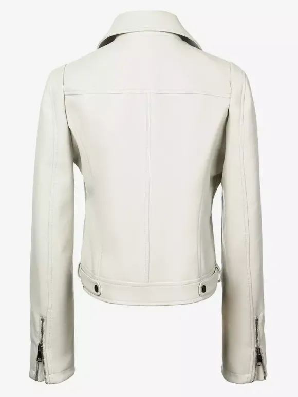 Four Color Cropped Moto Jacket Lapel Diagonal Zip Slim Fit Long Sleeve Outerwear