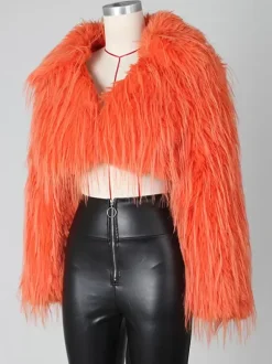 Fringed Faux Fur Cropped Coat V-neck Winter Jacket For Women 2026