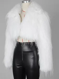 Fringed Faux Fur Cropped Coat V-neck Winter Jacket For Women 2026