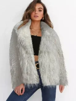 Fringed Faux Fur Coats Notched Lapel Eco-friendly Winter Jacket For Women 2026