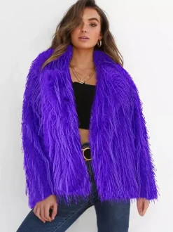 Fringed Faux Fur Coats Notched Lapel Eco-friendly Winter Jacket For Women 2026