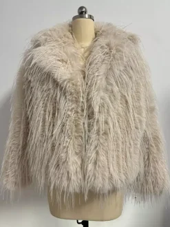 Fringed Faux Fur Coats Notched Lapel Eco-friendly Winter Jacket For Women 2026
