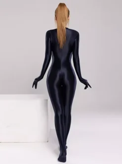 Full Body Spandex Zentai Suit Glossy Full Coverage Catsuit With Back Zipper