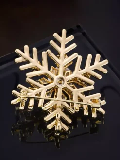 Full Cubic Zirconia Snowflake Brooch Two Tone Winter Lapel Pin