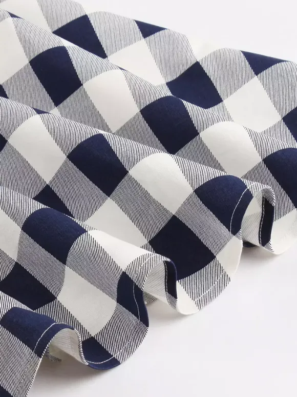 Gingham Vintage Dress Short Sleeve Hepburn Style A-line Midi Dress For Women 2026