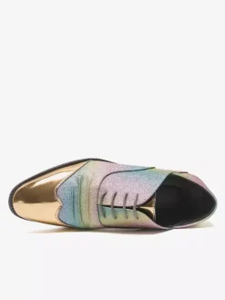 Glitter Dress Shoes Men's Round Toe Patchwork Lace Up Casual Shoes