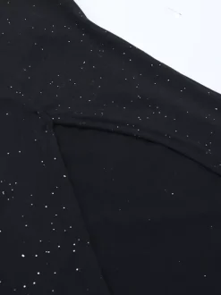 Glitter One Shoulder Maxi Dress For Women - Black Sparkly High Slit Slim Fit Gown - Spring Gala Prom Party Outfits 2026