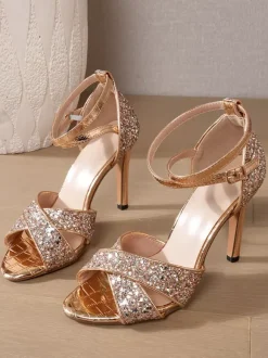 Glitter Party Shoes Women's Open Toe High Heel Sandal Shoes