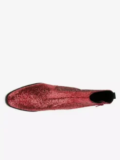 Glitter Ankle Boots Real Leather Round Toe Chunky Heel Booties