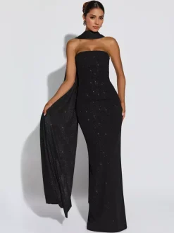 Glitter Tube Maxi Dress For Women - Sexy Backless Long Bodycon Gown With Scarf - Summer Evening Formal 2026