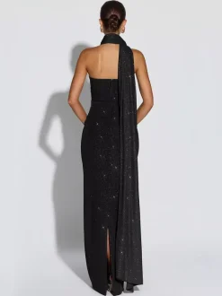 Glitter Tube Maxi Dress For Women - Sexy Backless Long Bodycon Gown With Scarf - Summer Evening Formal 2026